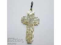 Старинен Френски религиозен медальон седефен кръст висулка