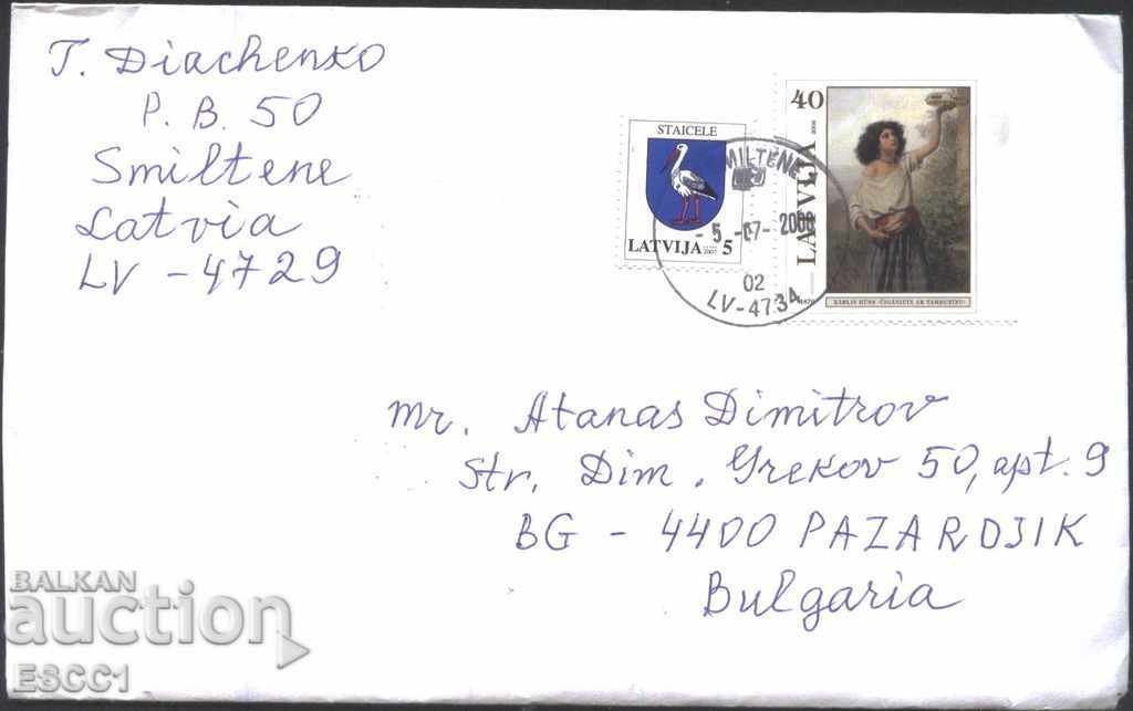 Пътувал плик с марки Живопис 2006, Герб 2007 от Латвия