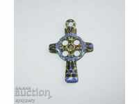 Стар медальон емайл емайлиран кръст кръстче висулка
