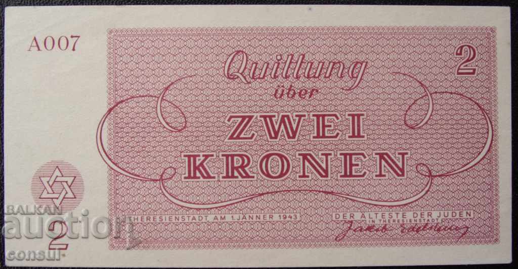 Theresienstadt Ghetou ebraic 2 Krones 1943 Foarte rare cu preț € 56.24 | 110.00 BGN