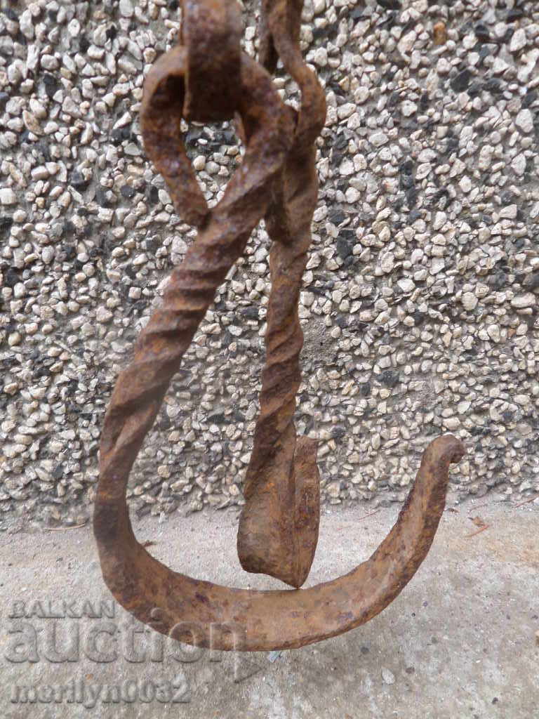 Παλιά αλυσίδα από σφυρήλατο σίδερο με γάντζο, αλυσίδα με γάντζο εστίας - 6 Παλιά αλυσίδα από σφυρήλατο σίδερο με γάντζο, αλυσίδα με γάντζο εστίας - 6