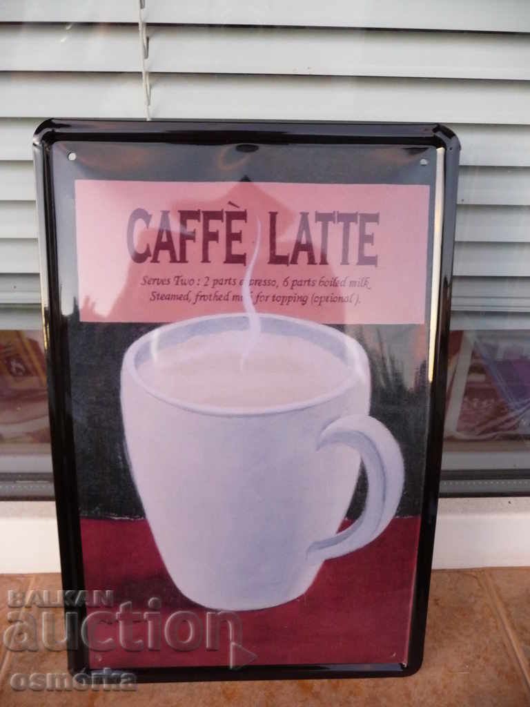 Μεταλλική πλάκα καφέ latte Caffe Latte με φλιτζάνι γάλακτος πορσελάνη
