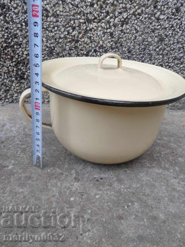 Auction Enamelled crooked crook pot enamelled lid cover USSR enamel Auction Enamelled crooked crook pot enamelled lid cover USSR enamel