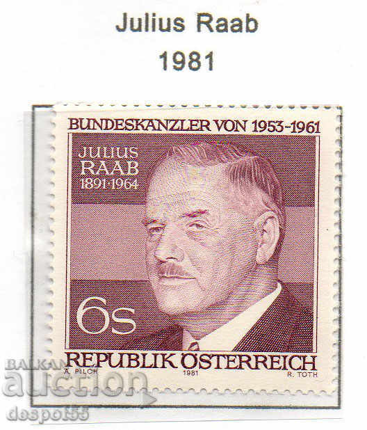 1981. Austria. Julius Raab, Federal Chancellor.