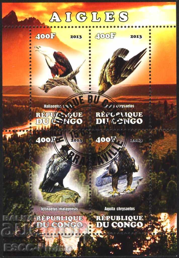 Клеймован блок Фауна Птици Орли 2013 от Конго