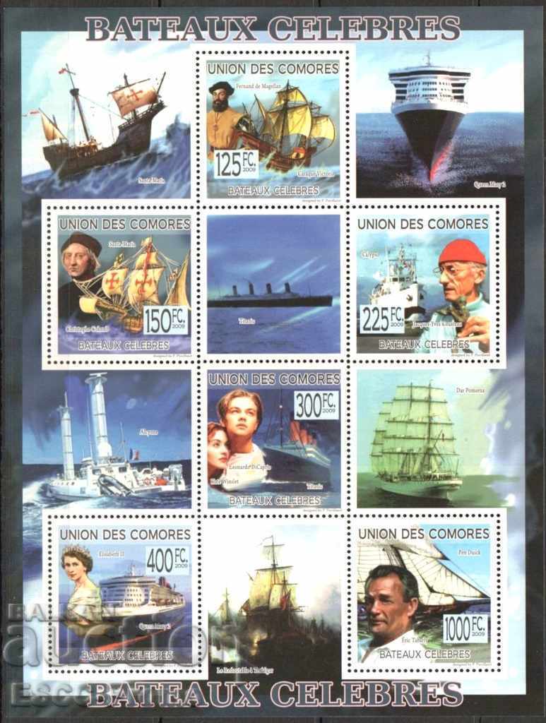 Чист блок Кораби Знаменитости 2009 от  Коморски острови