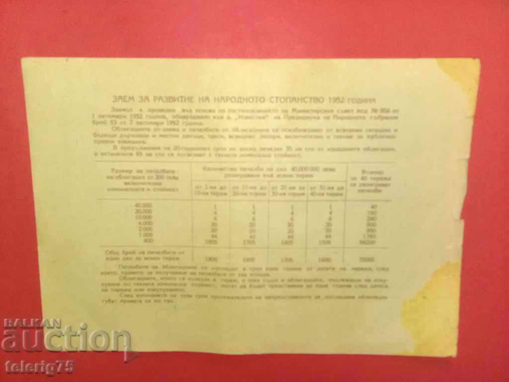 Bond-State Loan for Development of NS-20лева-1952г. with price 6.00 BGN | € 3.07 Bond-State Loan for Development of NS-20лева-1952г. with price 6.00 BGN | € 3.07