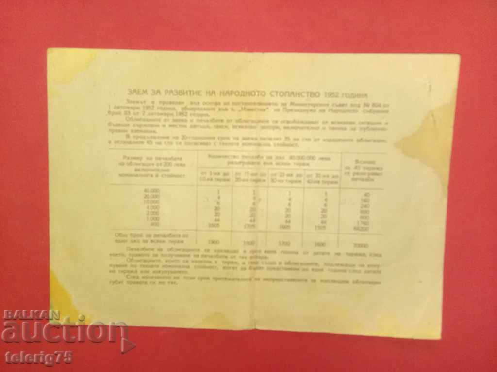 Bond-State Loan for Development of NS-20лева-1952г. with price 6.00 BGN | € 3.07 Bond-State Loan for Development of NS-20лева-1952г. with price 6.00 BGN | € 3.07