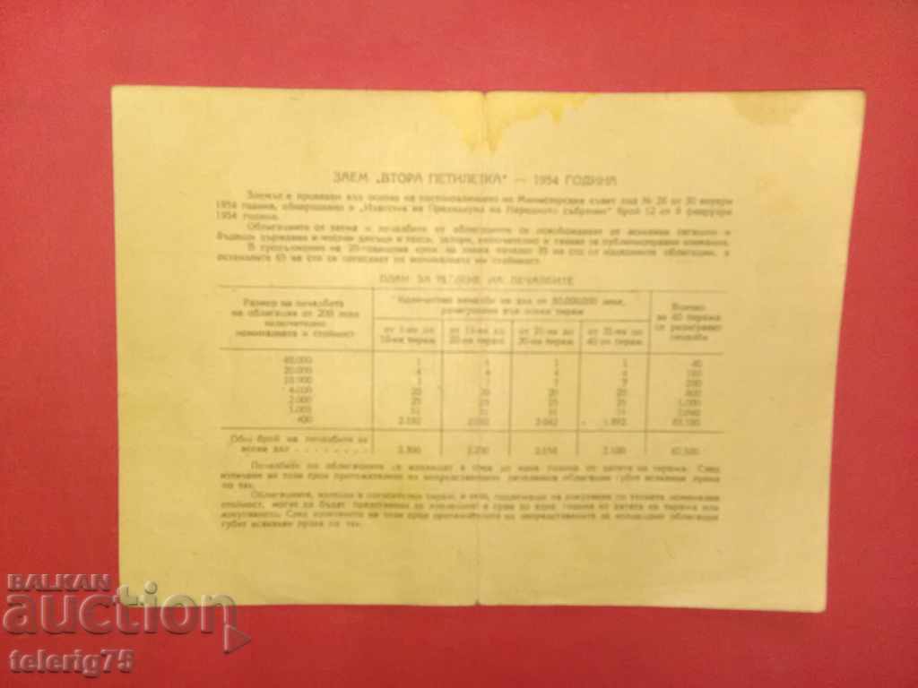 Bond-State Loan-Second Five-Year Plan-20leva-1954г. with price 6.00 BGN | € 3.07