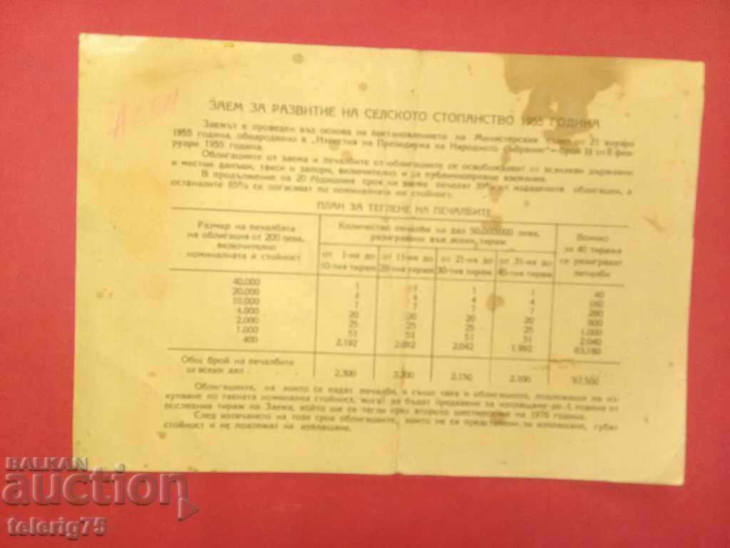 Bond-Loan for development of SS-20лева-1955г. with price 6.00 BGN | € 3.07 Bond-Loan for development of SS-20лева-1955г. with price 6.00 BGN | € 3.07