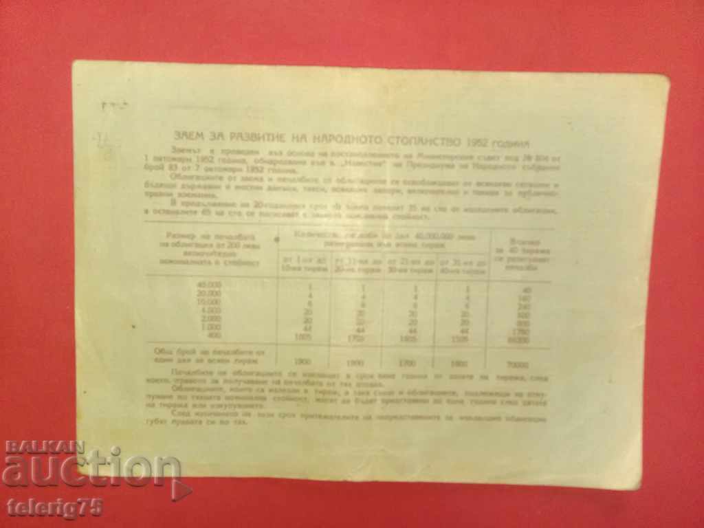 Bond-State Loan for Development of the National Bank - BGN 40 - 1952 with price 6.00 BGN | € 3.07 Bond-State Loan for Development of the National Bank - BGN 40 - 1952 with price 6.00 BGN | € 3.07