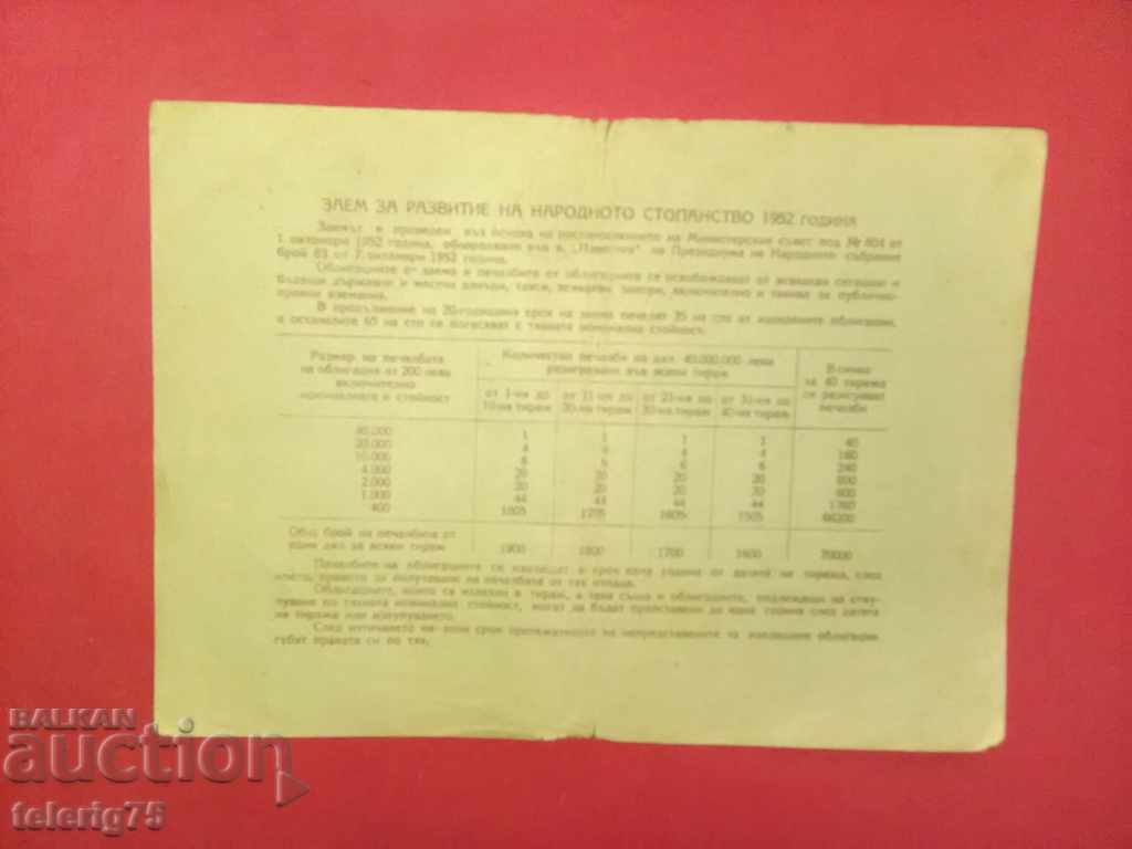 Bond-State Loan for Development of the National Bank - BGN 40 - 1952 with price 6.00 BGN | € 3.07 Bond-State Loan for Development of the National Bank - BGN 40 - 1952 with price 6.00 BGN | € 3.07