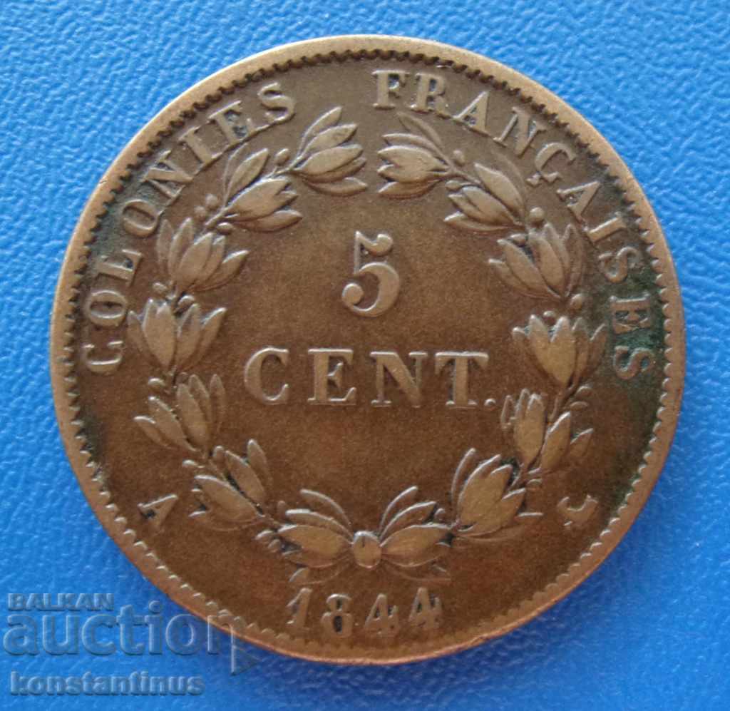 Coloniile franceze 5 cenți 1844 Foarte rare cu preț € 38.35 | 75.01 BGN Coloniile franceze 5 cenți 1844 Foarte rare cu preț € 38.35 | 75.01 BGN