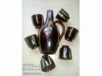 Ceramică Frumos set vechi pentru țuică Pictat manual