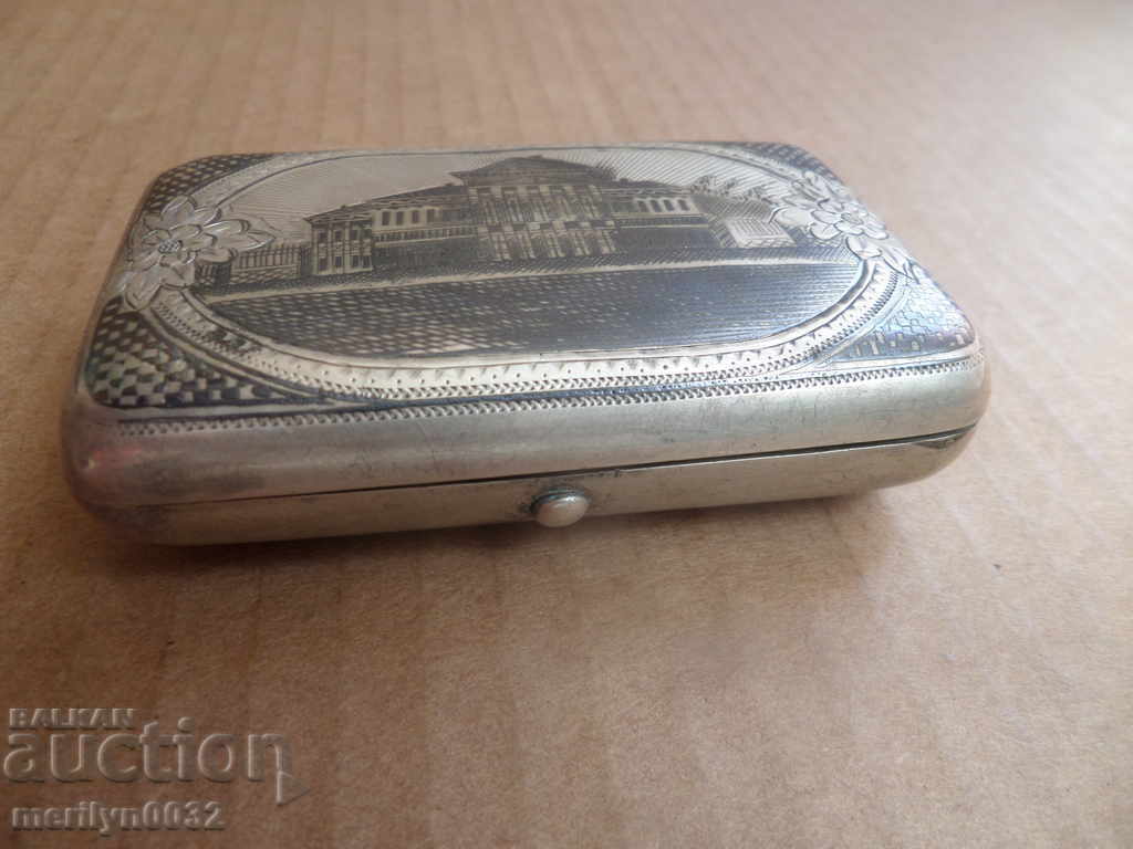 Russian tobacco box, tobacco case, silver, niello, hallmark 84, 1899 Russian tobacco box, tobacco case, silver, niello, hallmark 84, 1899