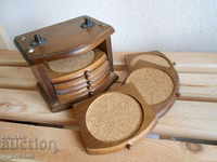 Interesting wooden and cork cup holders, set