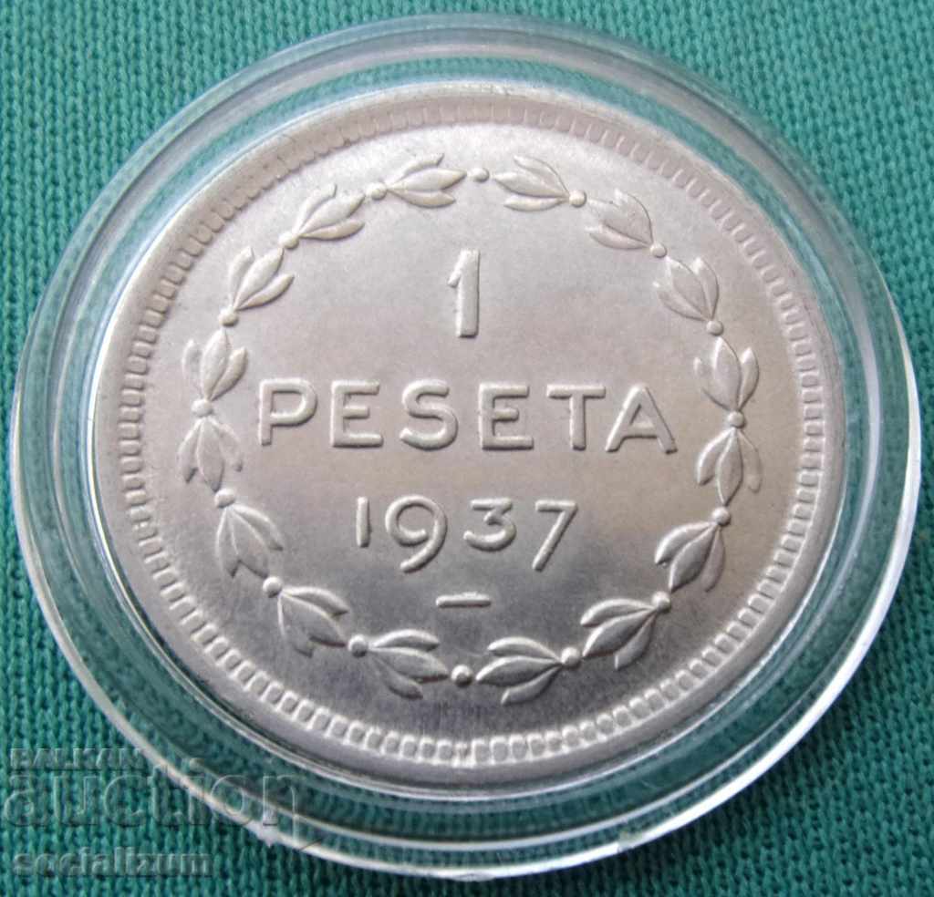 Pепублика  Испания  1  Peзета 1937 Very Rare