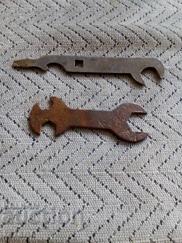 Old bicycle key, wrenches