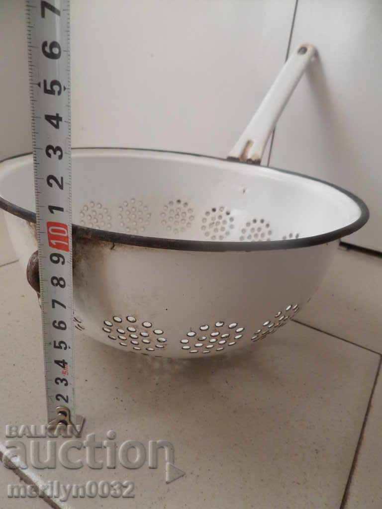 Delivery of Old enameled colander, court with enamel injured by the People's Republic of Bulgaria Delivery of Old enameled colander, court with enamel injured by the People's Republic of Bulgaria