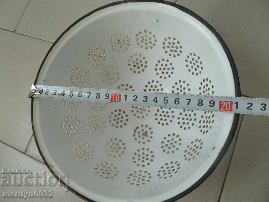 Old enameled colander, court with enamel injured by the People's Republic of Bulgaria - 5 Old enameled colander, court with enamel injured by the People's Republic of Bulgaria - 5