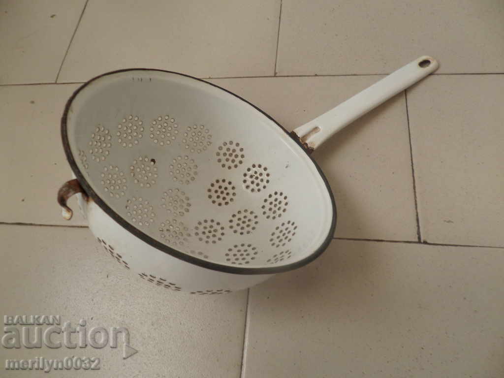Old enameled colander, dish with enamel early social NRB