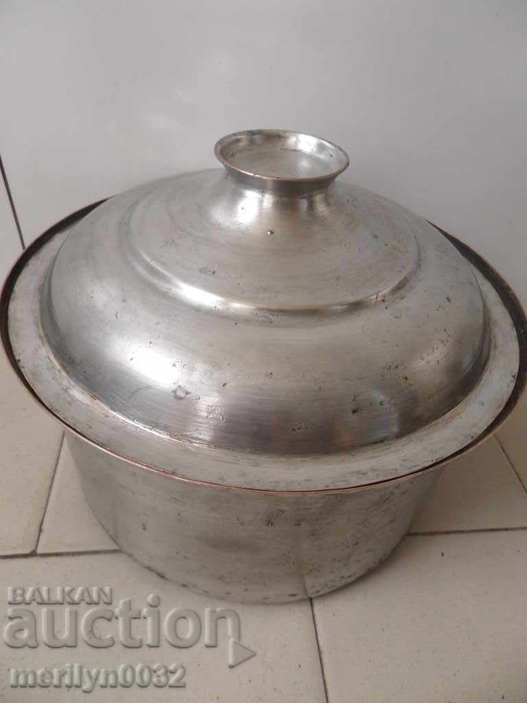 An old tinned pot, a baker's copper pot with lid - 5