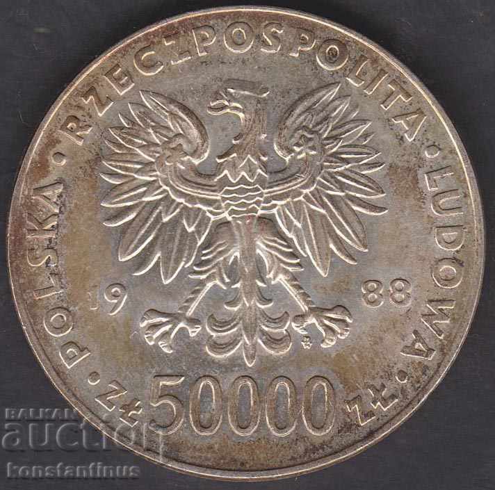 Полша  50 000  Злоти  1988  Cрeбpo UNC