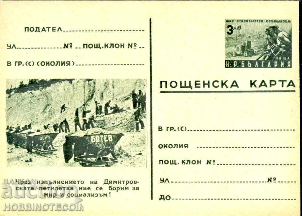 НЕ УПОТРЕБЯВАНА  ПОЩЕНСКА КАРТА 3 Лева Комунистически лозунг