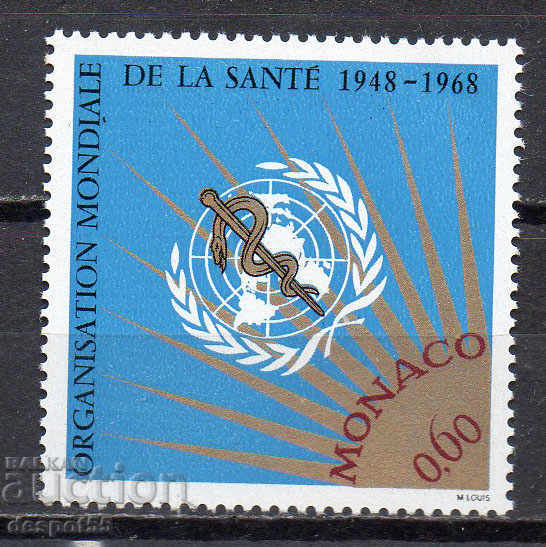 1968. Monaco. 20 years of World Health Organization (W.H.O.).