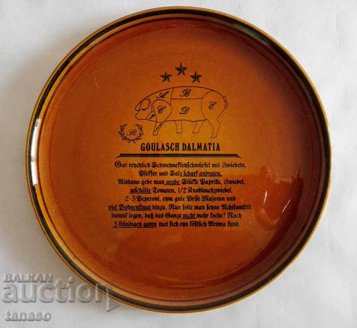 Farfurie veche din ceramică germană cu rețetă de gulaș