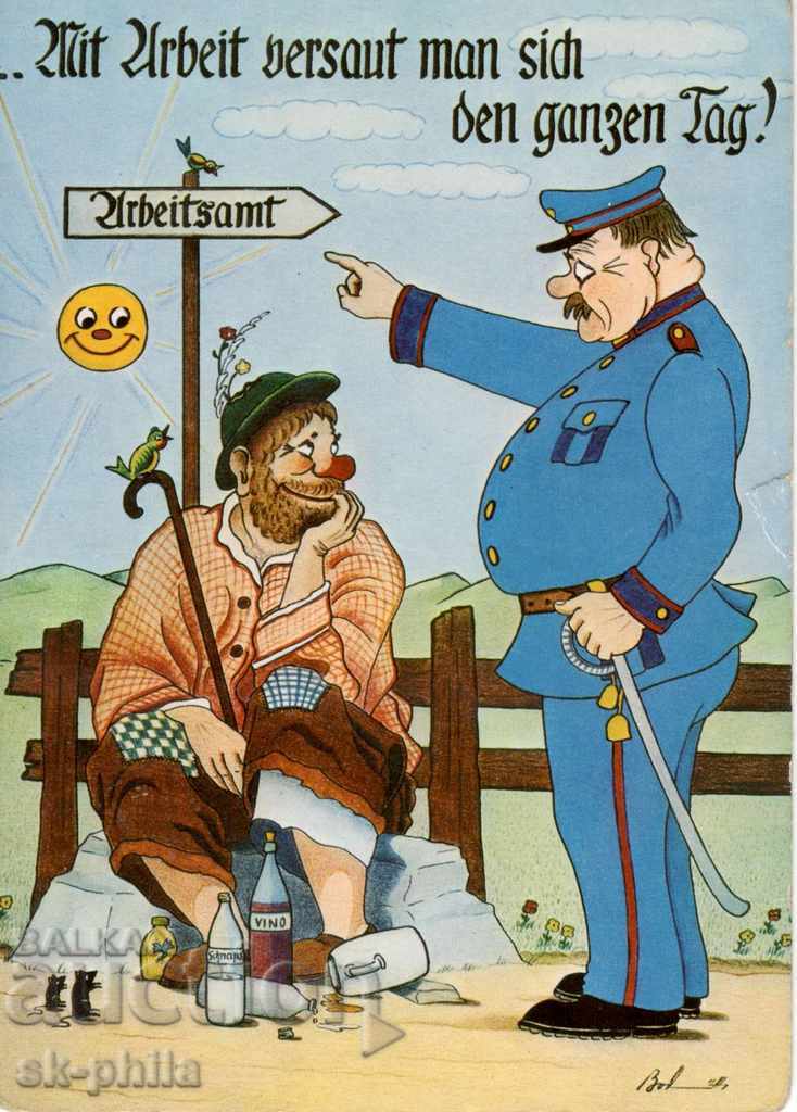 Postcard - Humor - Drunken and Policeman