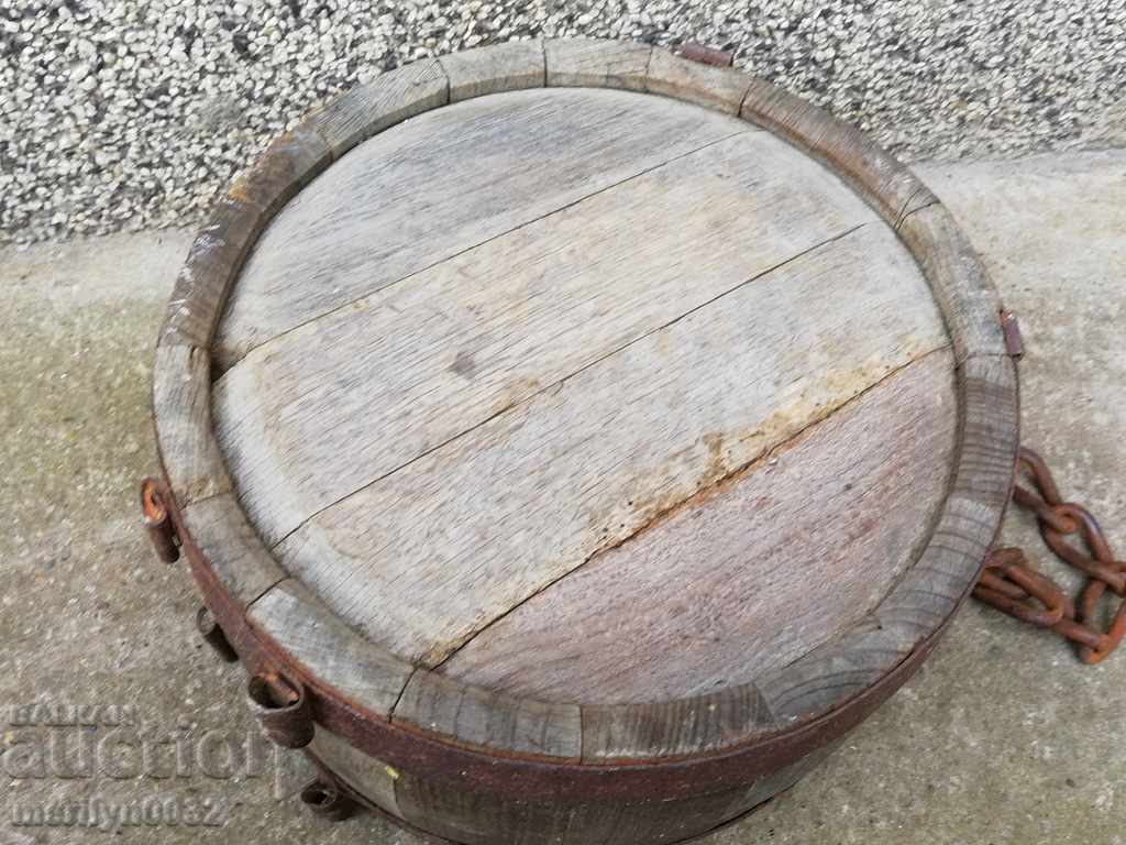 Old bucket, flask, barrel, crank, wooden - 5