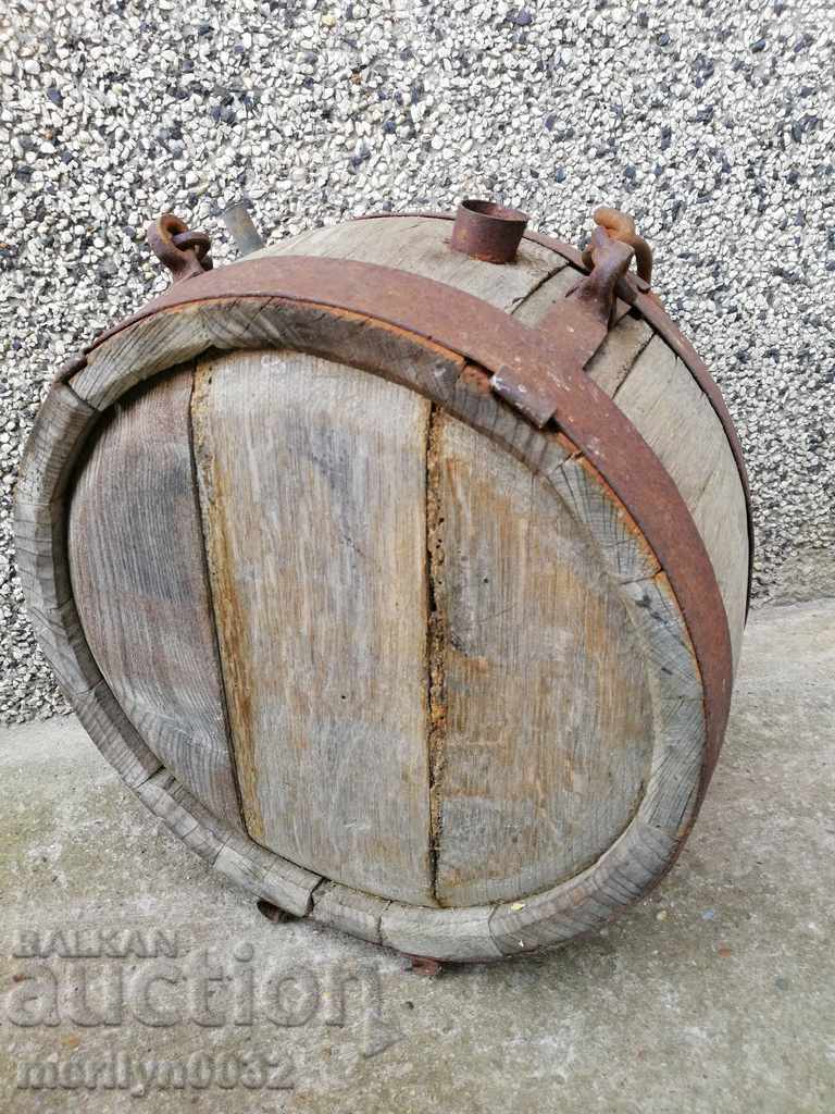 Old bucket, flask, barrel, crank, wooden - 7