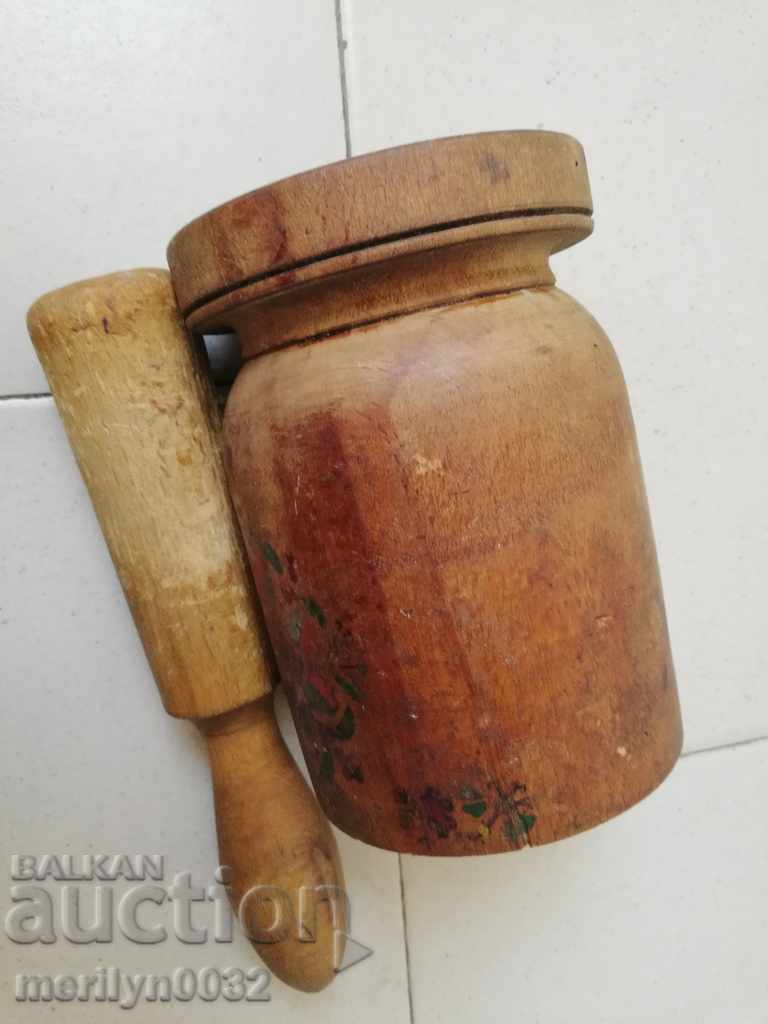 Old wooden mortar, hammer, mortar - 5