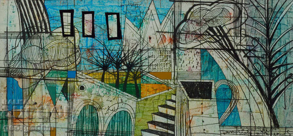 "Imaginary landscape" - oil, cardboard with price € 300.00 | 586.75 BGN