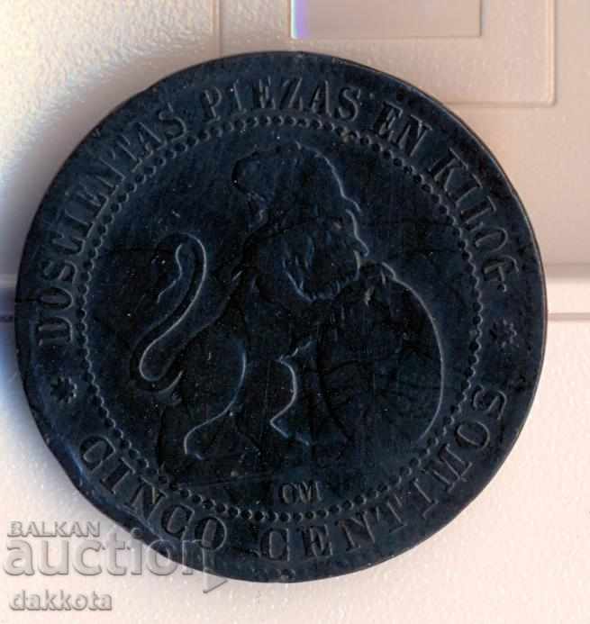 Spania 5 centimes 1870 an