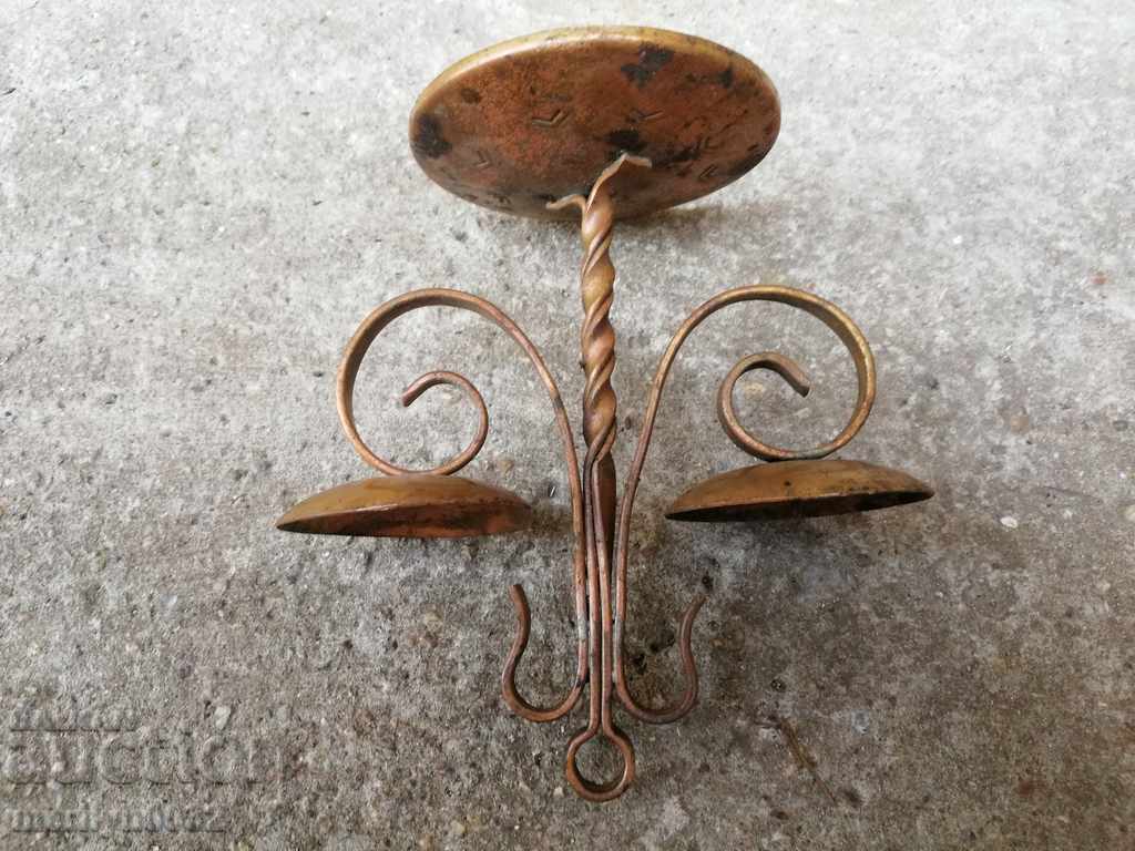 Old wrought copper candlestick from the social period, candle - 5 Old wrought copper candlestick from the social period, candle - 5