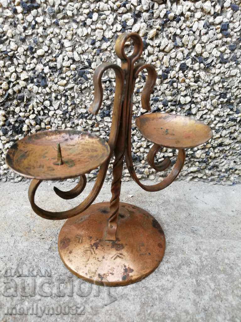 Old wrought copper candlestick from the social period, candle - 6 Old wrought copper candlestick from the social period, candle - 6