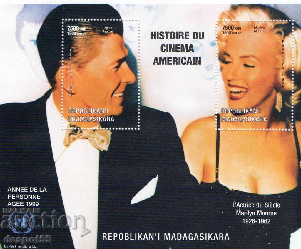 1999. Madagascar. Ronald Reagan și Marilyn Monroe. Block.