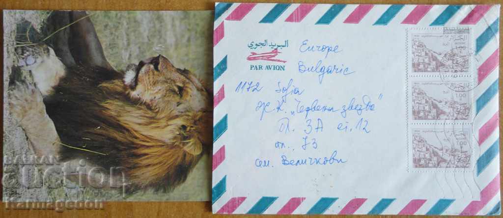Ταξιδευμένος φάκελος με καρτ ποστάλ από την Αλγερία, δεκαετία του 1980