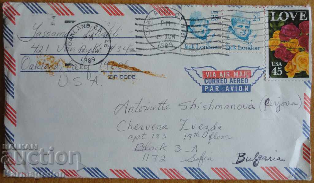 Travel envelope with a letter from the USA, from the 1980s Travel envelope with a letter from the USA, from the 1980s