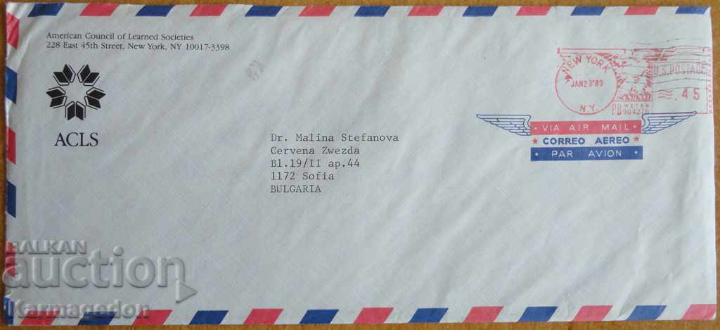 Travel envelope with a letter from the USA, from the 1980s