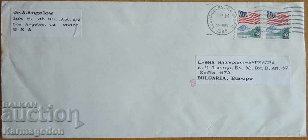 Пътувал плик с писмо от САЩ, от 80-те години
