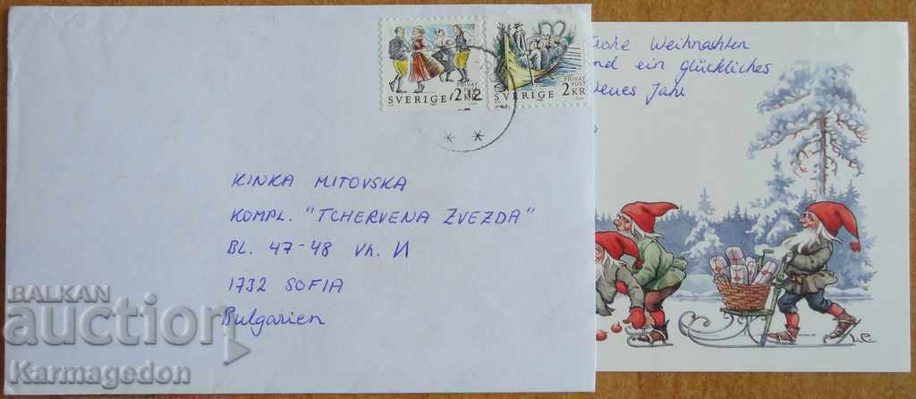 Ταξιδευμένος φάκελος με καρτ ποστάλ από τη Σουηδία, δεκαετία του 1980