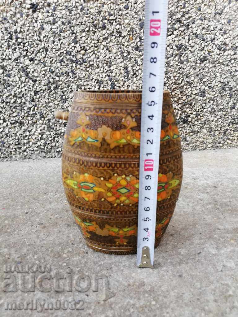 Старинен пирографиран павур бъкел бъклица буре дървения с цена 70.00 лв. | € 35.79 Старинен пирографиран павур бъкел бъклица буре дървения с цена 70.00 лв. | € 35.79