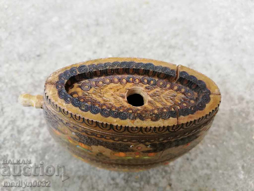 Доставка на Старинен пирографиран павур бъкел бъклица буре дървения Доставка на Старинен пирографиран павур бъкел бъклица буре дървения