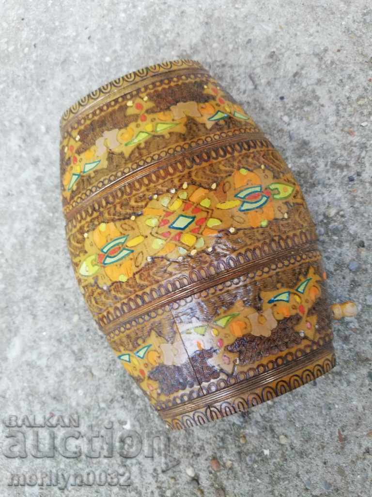 Старинен пирографиран павур бъкел бъклица буре дървения - 5 Старинен пирографиран павур бъкел бъклица буре дървения - 5