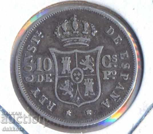 Spaniolă Filipine 10 centimes 1885, argint