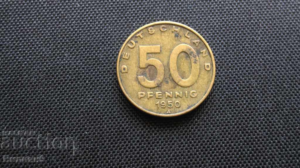 GDR Germany 50 pfennigs 1950 '' A '' Rare și calitative