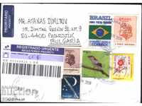 Traveled envelope with marks Flower 2002 Bird 2017 Flag from Brazil